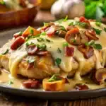 Alice Springs chicken with cheese, bacon, mushrooms, and honey mustard sauce.