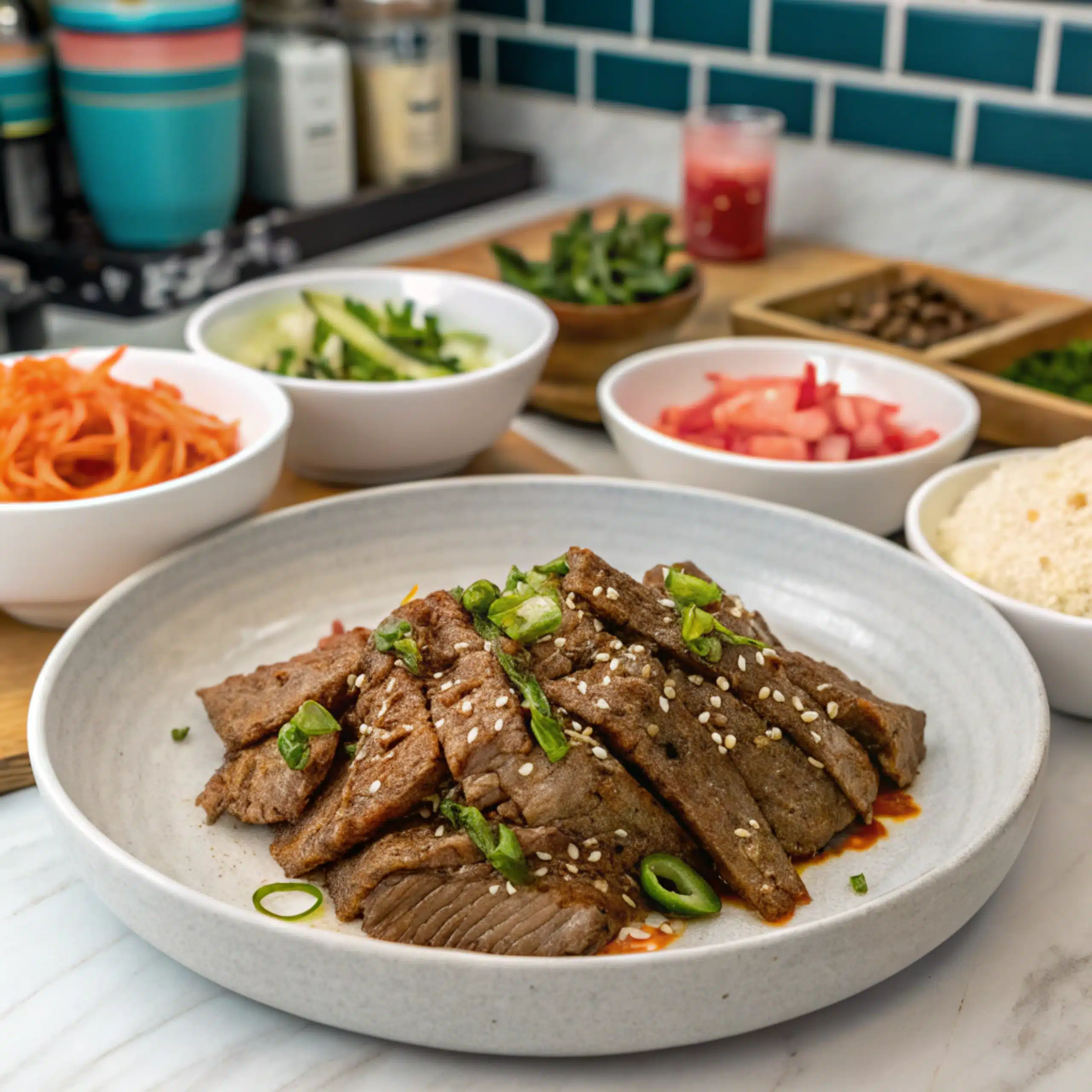 A sizzling bulgogi recipe cooked in a skillet."