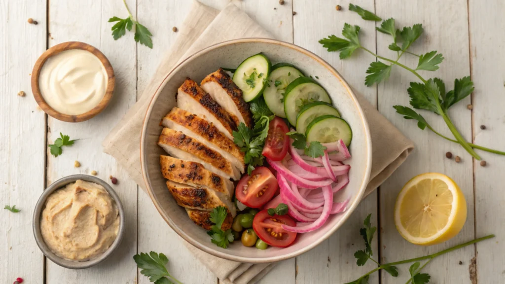 Deconstructed Chicken Shawarma Bowl with Toppings