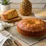 A freshly baked Hawaiian carrot pineapple cake cooling on a wire rack.