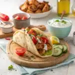Juicy air fryer chicken gyros served with vegetables