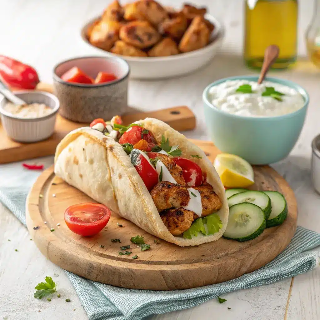 Juicy air fryer chicken gyros served with vegetables