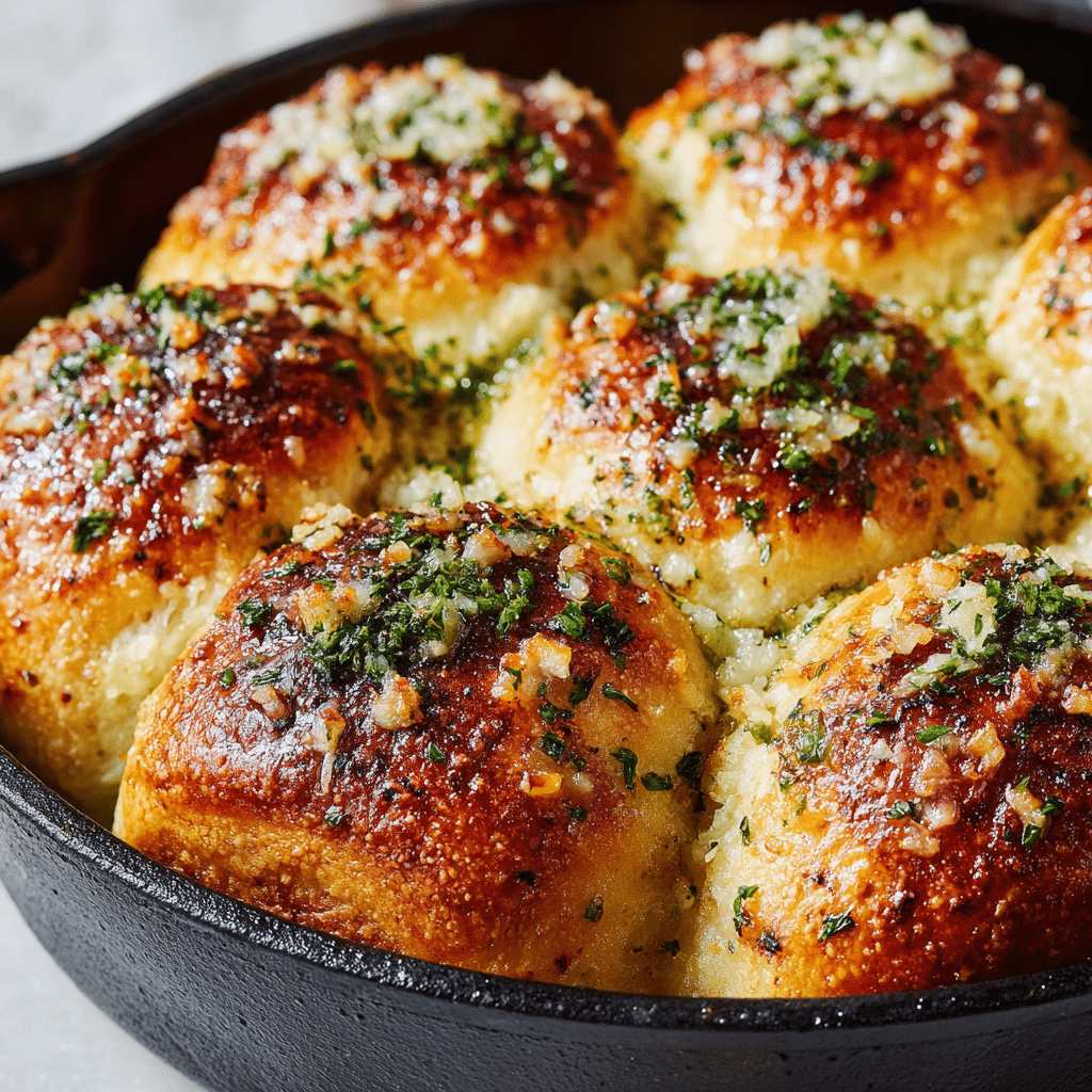 Parmesan pull-apart rolls in cast-iron skillet