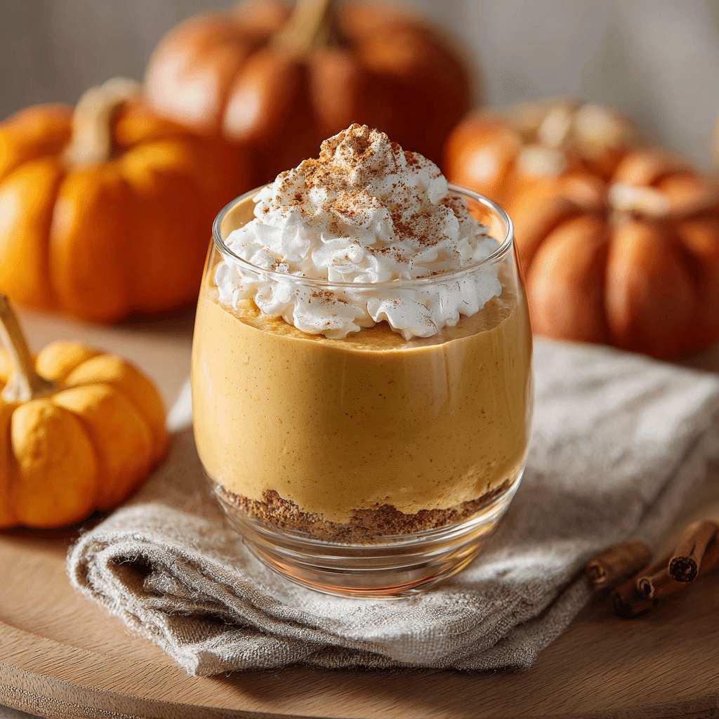 Creamy Pumpkin Mousse topped with whipped cream and cinnamon