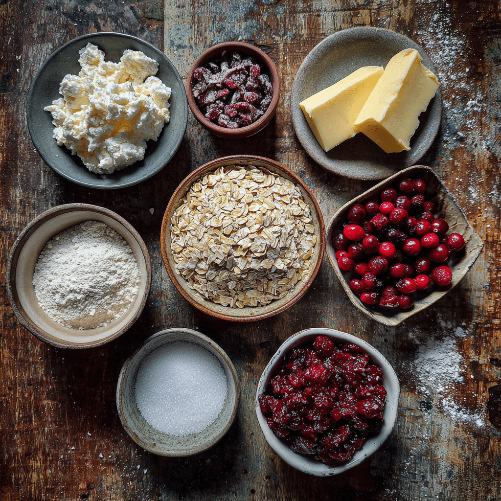 Ingredients for Cranberry Crumble Cheesecake Bars