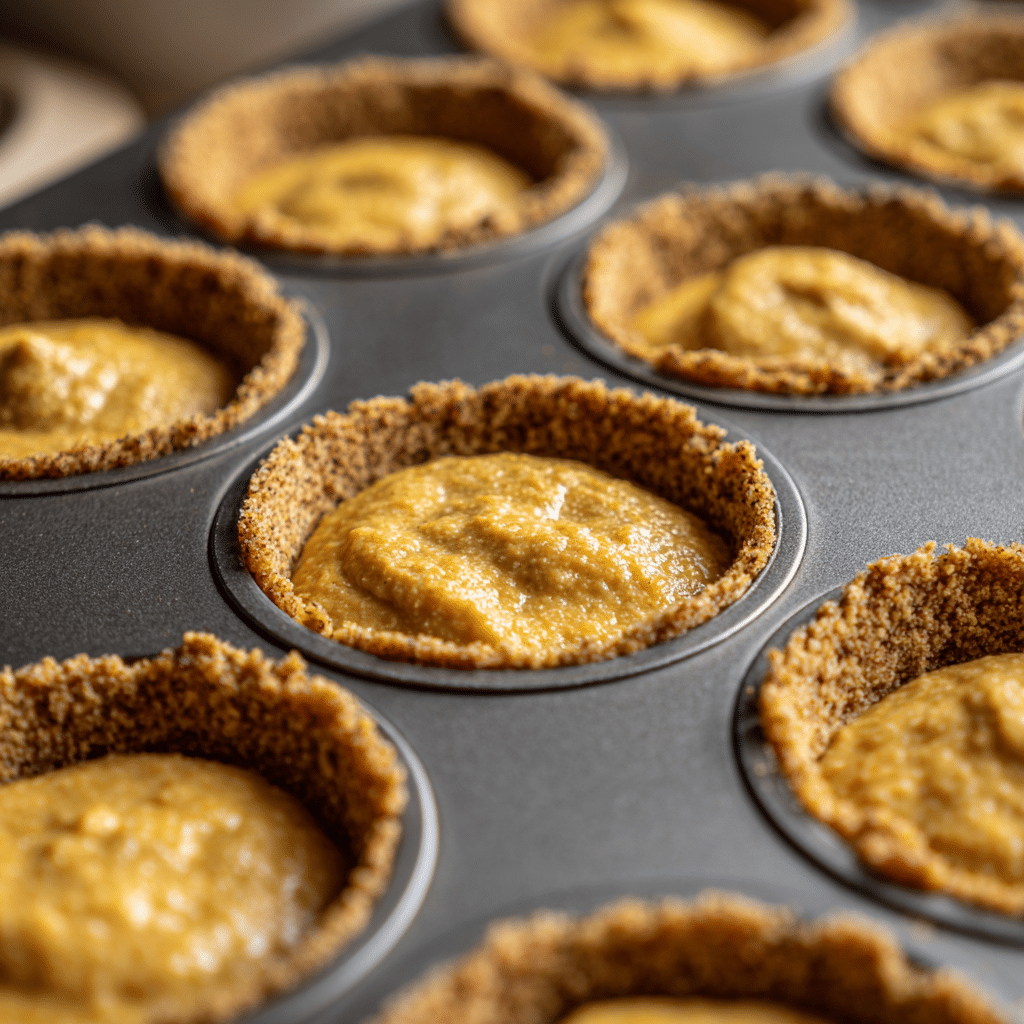 Mini pumpkin cheesecakes ready for baking