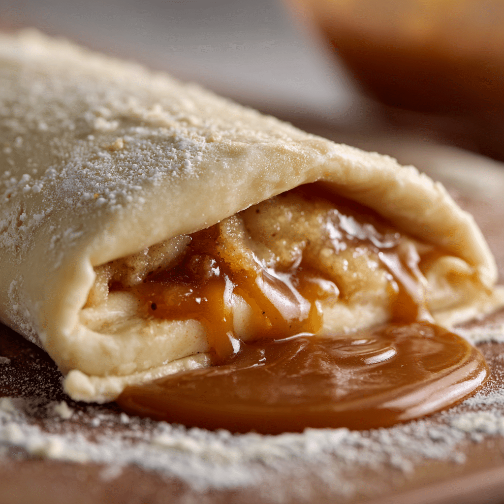 Wrapping dough around caramel apple filling