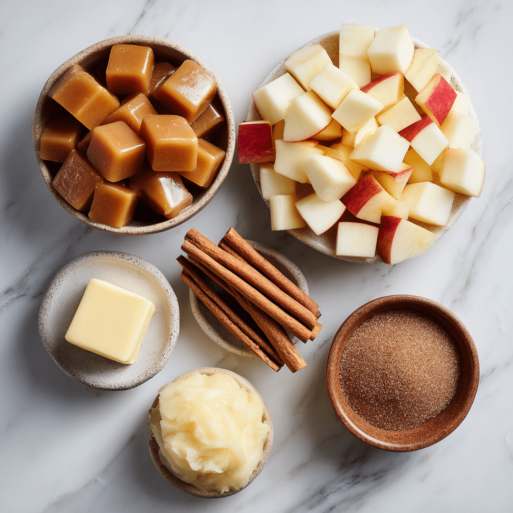 Ingredients for caramel apple pie bombs