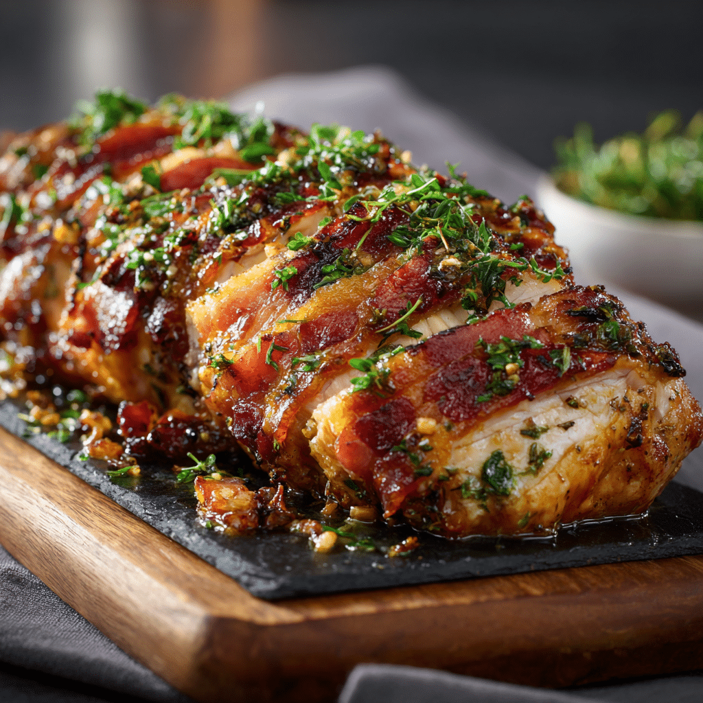 Roast turkey breast with bacon strips for moisture